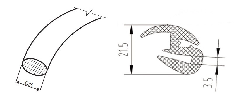 橡膠密封條外形結(jié)構(gòu)及橫截面圖